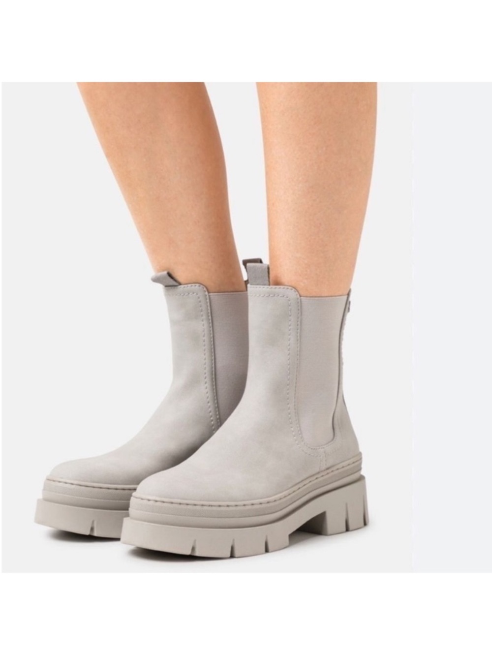 NWT S. OLIVER Light Gray Women's Ankle Chunky Chelsea PlatformBoots 6.5 pulltabs
